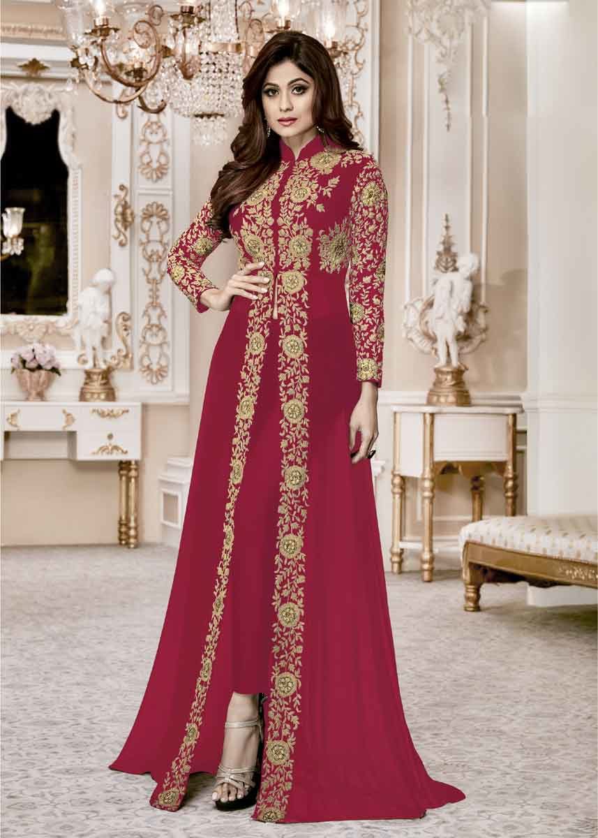 Deep Pink Color Front Cut Design Real Georgette Long Suit