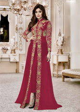 Deep Pink Color Front Cut Design Real Georgette Long Suit