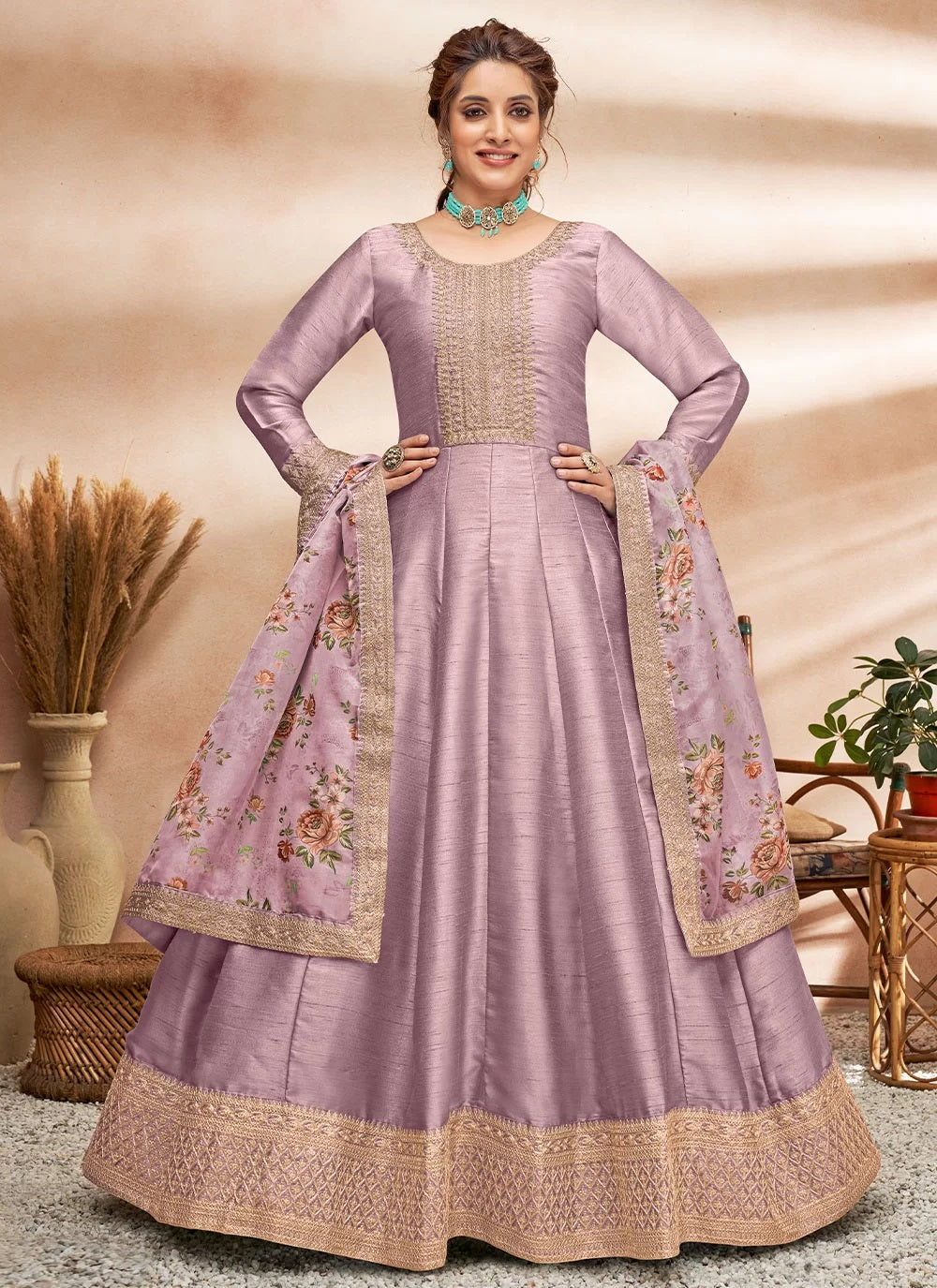 Designer Art Silk Embroidered Anarkali Suit