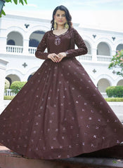 Designer Cotton Embroidered Koti Style Anarkali Gown