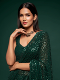 Designer Georgette Sequins Saree In Deep Green