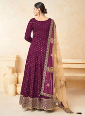 Designer Magenta Taffeta Heavy Embroidered Anarkali Suit