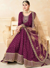 Designer Magenta Taffeta Heavy Embroidered Anarkali Suit