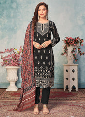 Designer Straight Faux Georgette Embroidered Suit