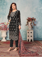 Designer Straight Faux Georgette Embroidered Suit