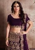Designer Wine Color Velvet Silk Embroidered Lehenga