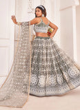Dusty Green Net Zari and Embroidered Lehenga Choli
