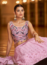Dusty Pink Embroidered Georgette Wedding Lehenga Choli