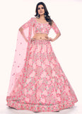 Elegant Peach Soft Net Lehenga with Zarkan and Thread Work