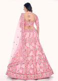 Elegant Peach Soft Net Lehenga with Zarkan and Thread Work