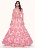 Elegant Peach Soft Net Lehenga with Zarkan and Thread Work