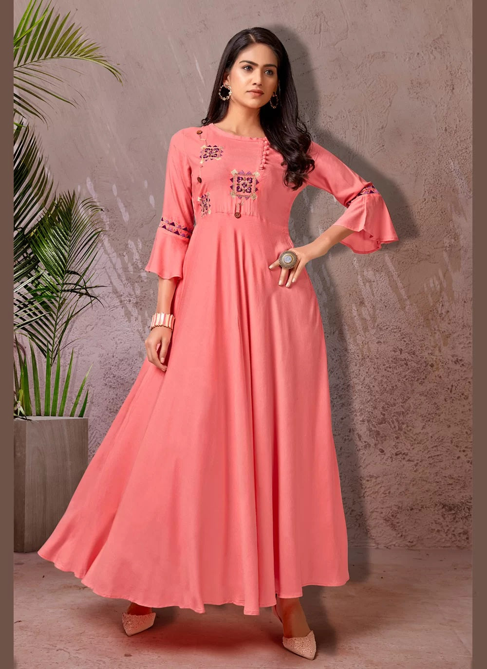 Elegant Pink Rayon Kurti with Stunning Embroidery Work