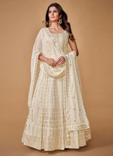 Elegant White Georgette Readymade Indian Sequin Gown