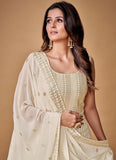 Elegant White Georgette Readymade Indian Sequin Gown