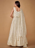 Elegant White Georgette Readymade Indian Sequin Gown
