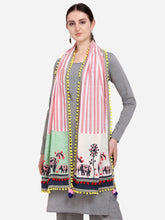 Elephant Off White Embroidered Panel Khadi Festive Dupatta