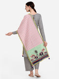 Elephant Off White Embroidered Panel Khadi Festive Dupatta