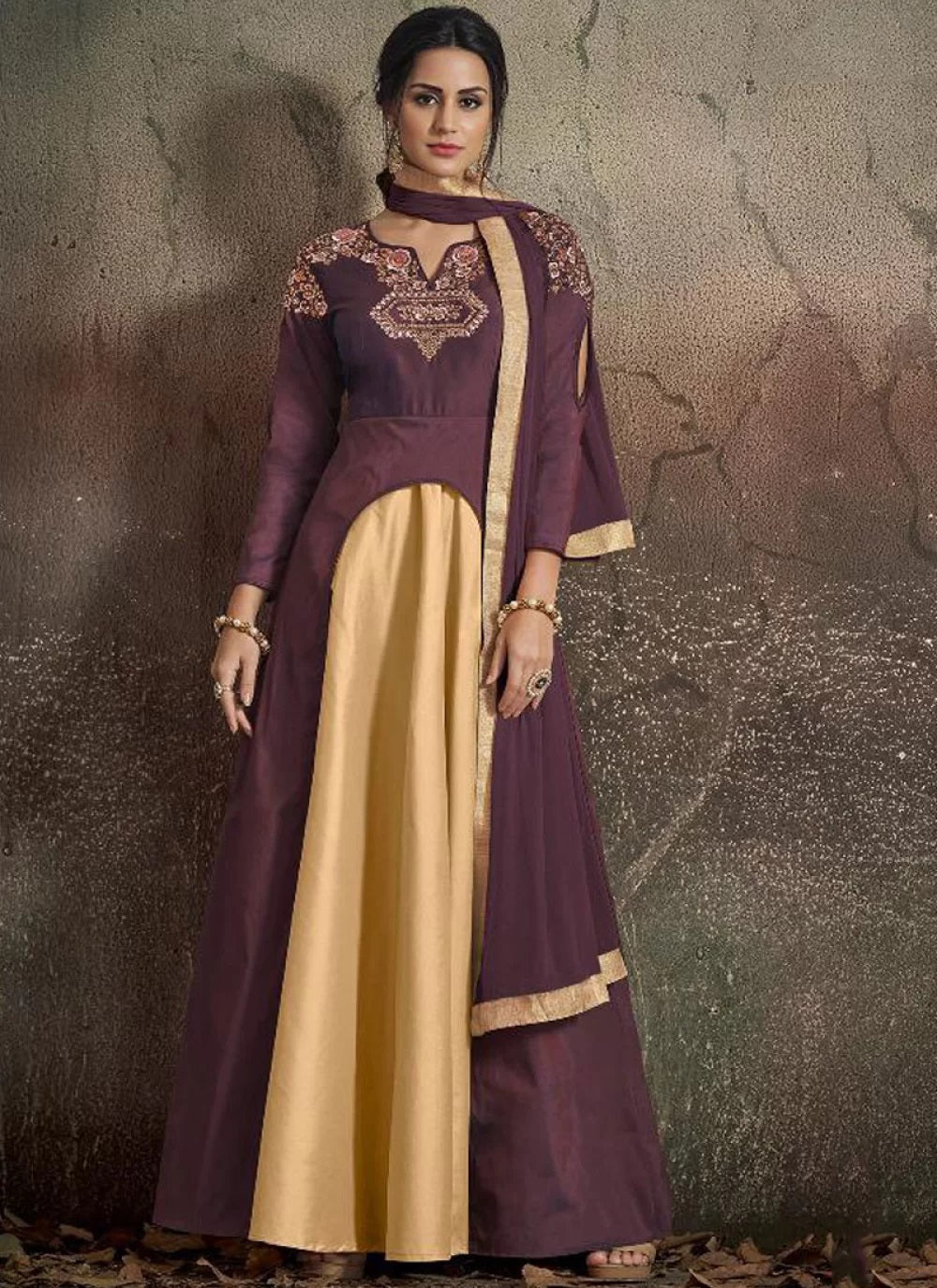 Embroidered Taffeta Gown For Girls