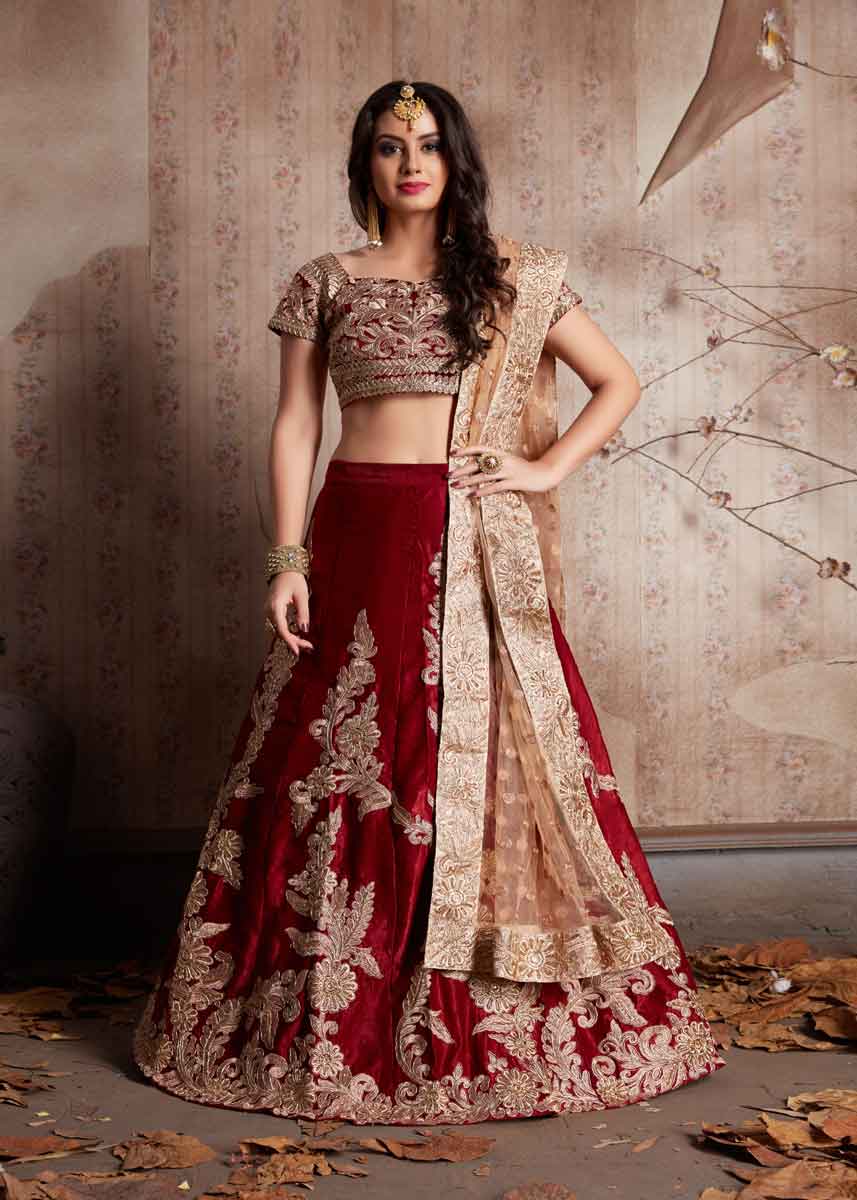 Velvet Silk Embroidered Lehenga