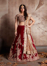 Velvet Silk Embroidered Lehenga