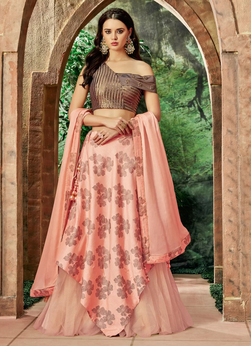 peach color lehenga