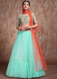 Fancy Blue Color Soft Net Zari Work Party Wear Lehenga For Ladies