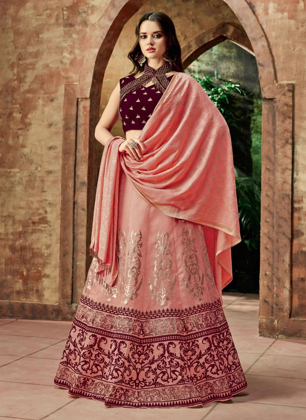 pink color lehenga choli