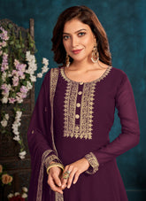 Faux Georgette Anarkali Salwar Suit in Purple