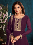 Faux Georgette Anarkali Salwar Suit in Purple