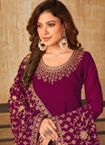 Faux Georgette Maroon Color Anarkali Suit