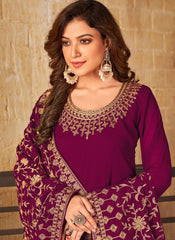 Faux Georgette Maroon Color Anarkali Suit