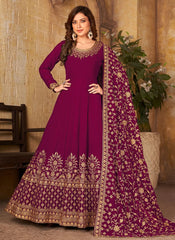 Faux Georgette Maroon Color Anarkali Suit