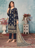 Festive Wear Blue Straight Salwar Kameez In Georgette Fabric