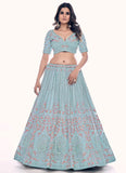 Firozi Soft Net Zarkan work Wedding lehenga