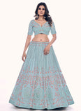 Firozi Soft Net Zarkan work Wedding lehenga