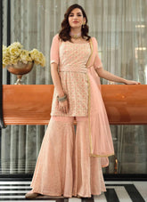 Peach Georgette Both Side embroidered Sharara Style Suit