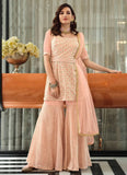 Peach Georgette Both Side embroidered Sharara Style Suit