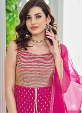 Readymade Embroidered Sharara Style Suit In Deep Pink