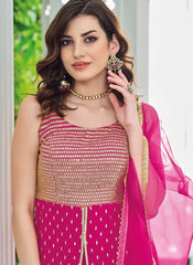 Readymade Embroidered Sharara Style Suit In Deep Pink