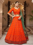 Georgette Thread with Sequince Embroidered work Lehenga In Orange