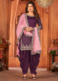 Glass Work Art Silk Designer Punjabi Suit In Purple
