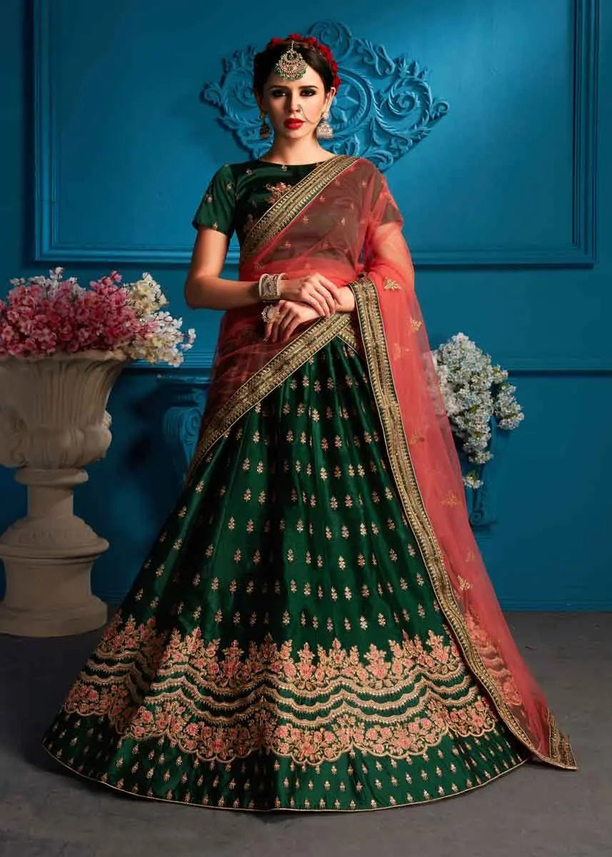 Green And Red Bridal Lehenga