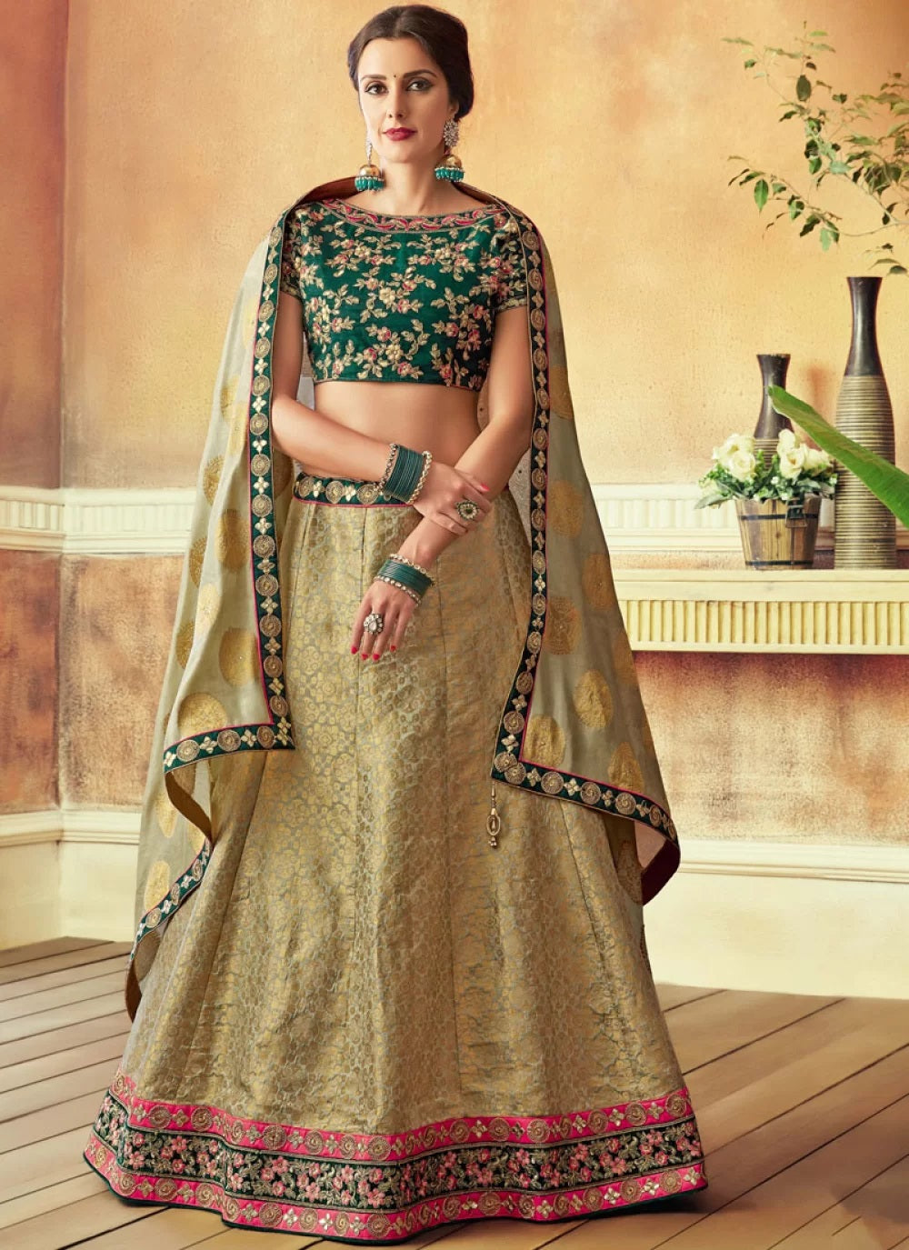 Green Lehenga Choli Indian Wedding Wear Lehnga Choli Stylish Foil