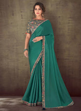 Green Color Organza Silk Tassels Saree For Reception