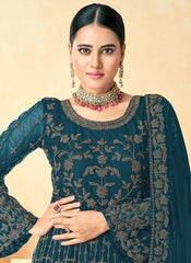 Green Designer Net Embroidered Anarkali