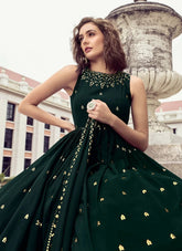Green Elegant Thread and Sequince Embroidered Anarkali Gown