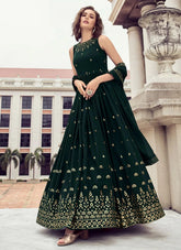 Green Elegant Thread and Sequince Embroidered Anarkali Gown