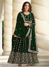 Green Embroidered Georgette Anarkali Style Suit