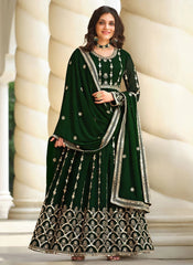 Green Embroidered Georgette Anarkali Style Suit