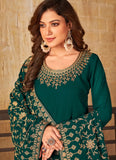 Green Embroidered Work Adorable Anarkali Suit In Georgette Fabric